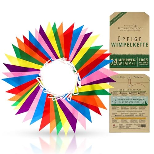Stoff-Wimpelkette 10 M – 36 Flaggen In 6 Regenbogenfarben – Wasserdicht & Wiederverwendbar – Für Geburtstag, Garten & Outdoor-Partys Stoff Wimpelkette